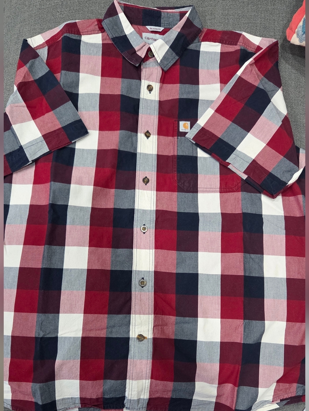 Carhartt Men’s Red, Navy & White Plaid Button-Up Shirt